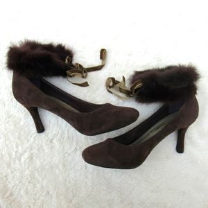 Blue Flower faux fur heels